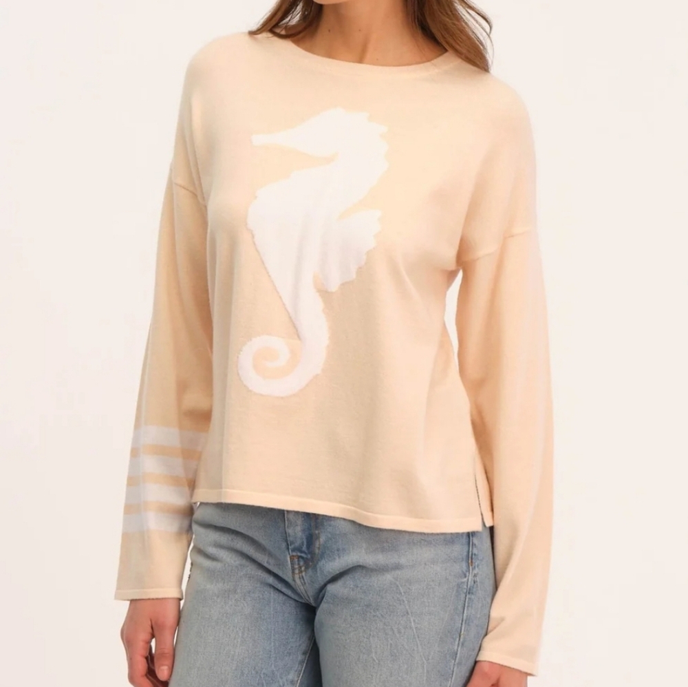 Philosophy Seahorse Knit Pullover Sweater Peach Orange Coastal 049 Fisherman